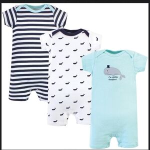 Hudson Baby Infact Boy Cotton Rompers 3pk whale